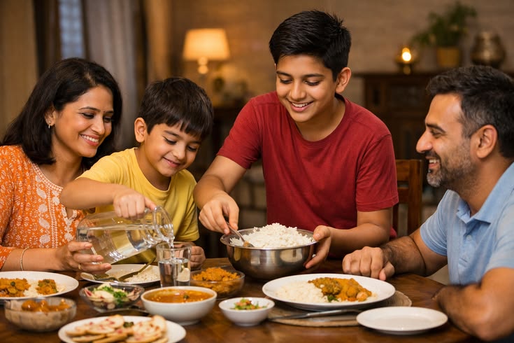 A warm moment around a shared meal
