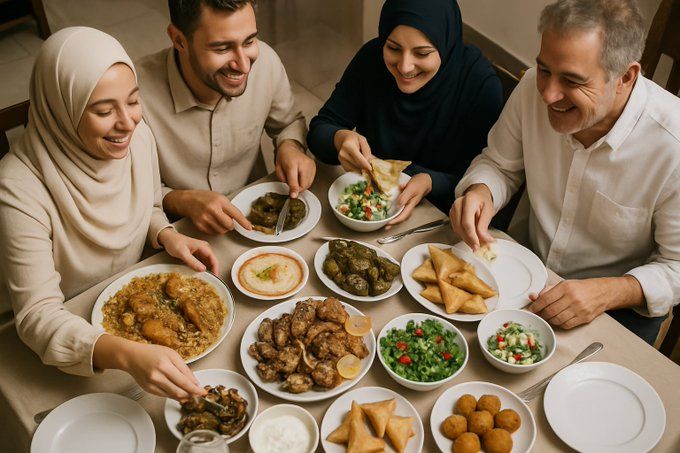 People sharing a freshly prepared meal together