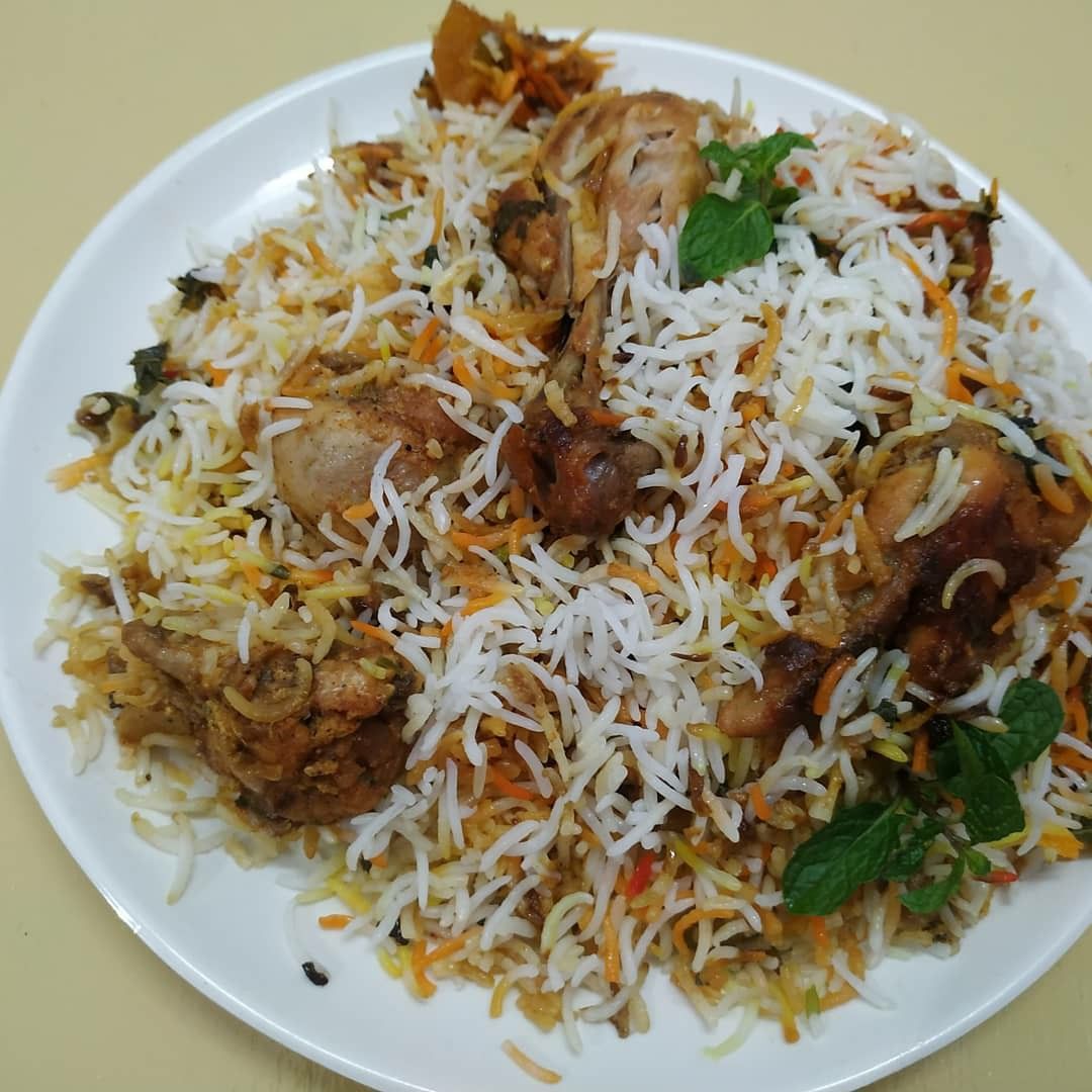 Freshly prepared chicken biryani